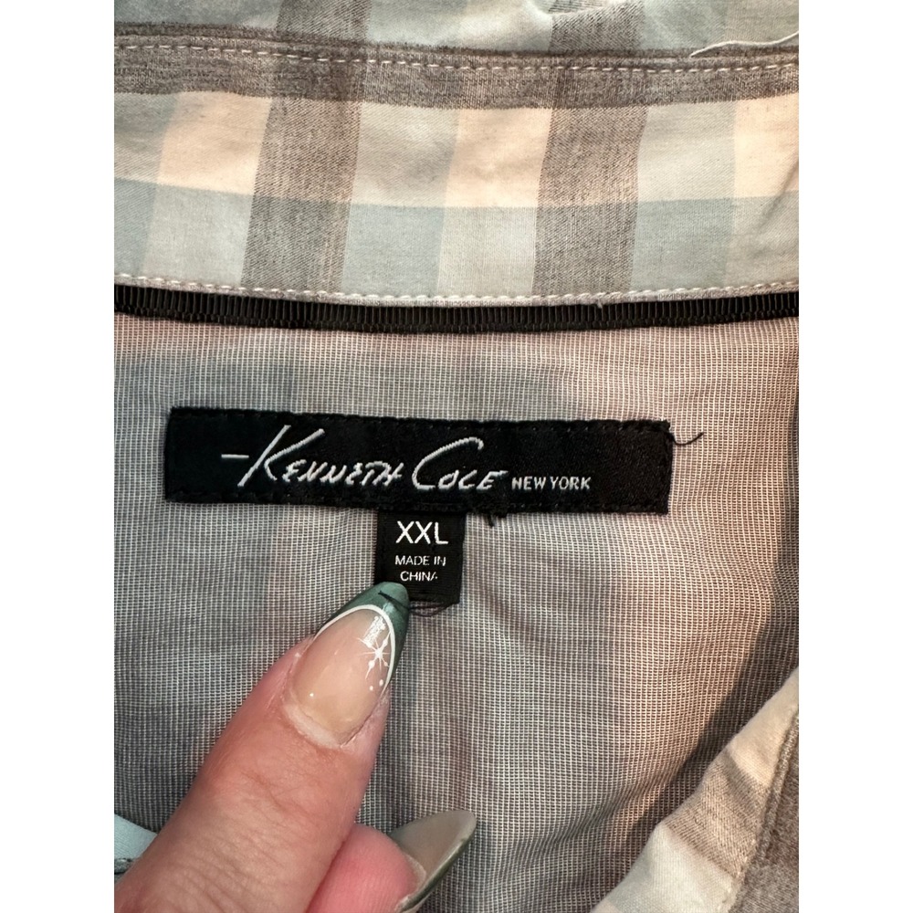 Kenneth Cole New York Plaid Button Down Shirt Men's XXL Blue Gray Long Sleeve - Picture 8 of 10